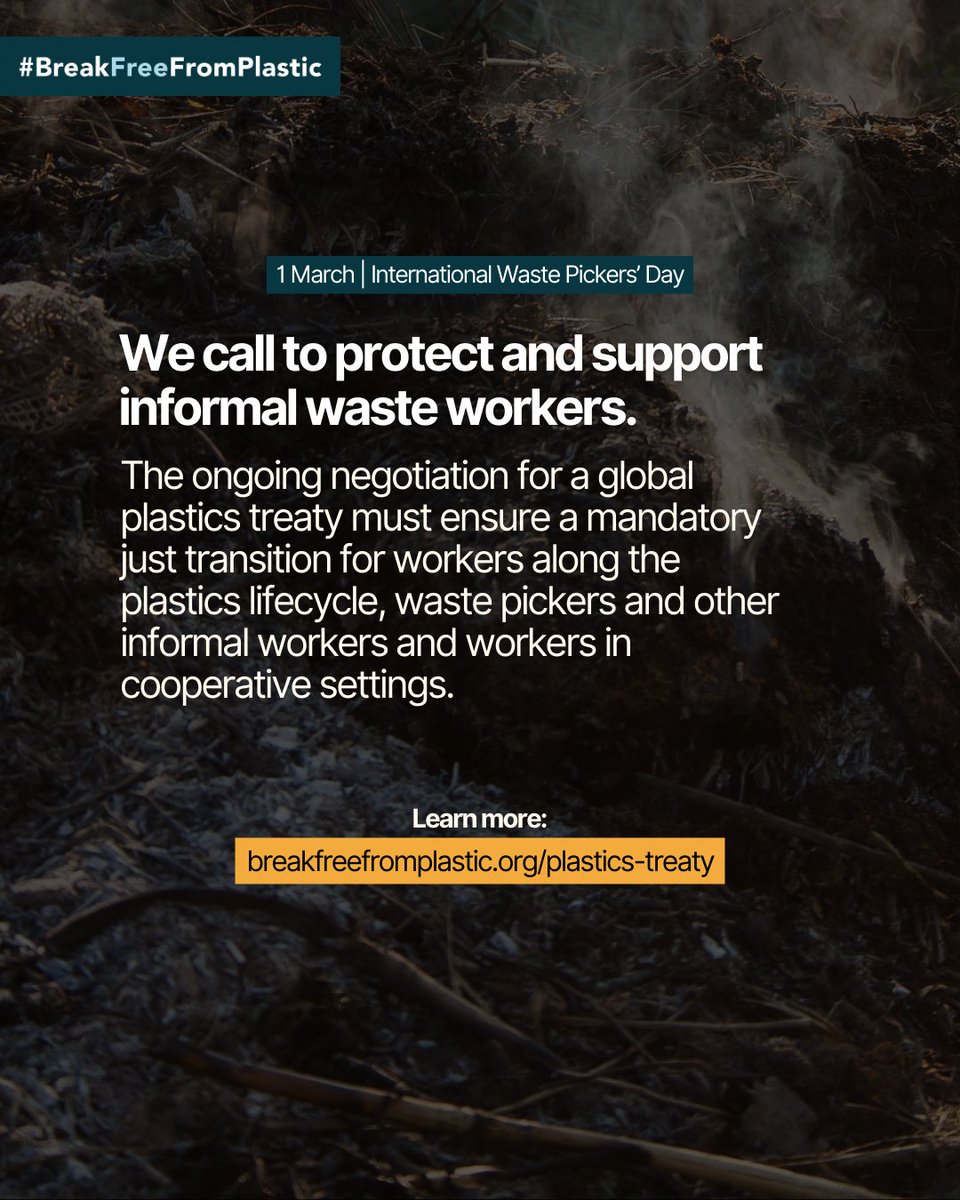 brkfreeplastic's tweet image. Waste workers play a vital yet underrecognized role in managing waste and recycling. ♻️👤 A strong #PlasticsTreaty is an opportunity to facilitate a mandatory just transition for workers along the plastics lifecycle. ✊

Learn more: breakfreefromplastic.org/plastics-treaty 

#BreakFreeFromPlastic