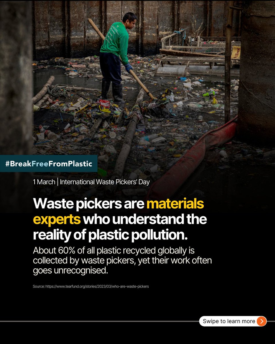 brkfreeplastic's tweet image. Waste workers play a vital yet underrecognized role in managing waste and recycling. ♻️👤 A strong #PlasticsTreaty is an opportunity to facilitate a mandatory just transition for workers along the plastics lifecycle. ✊

Learn more: breakfreefromplastic.org/plastics-treaty 

#BreakFreeFromPlastic