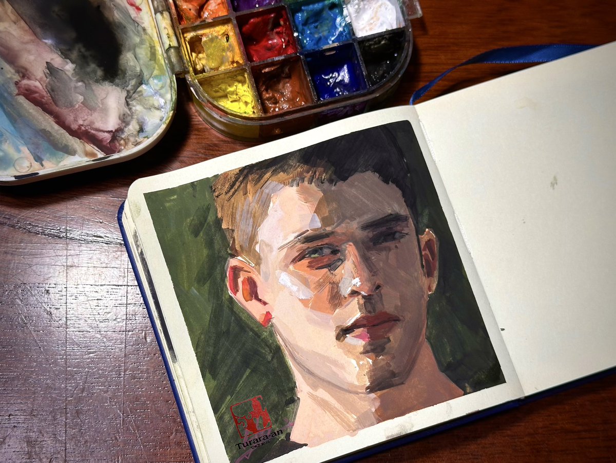 水彩ガッシュによるポートレート練習。 人物になると途端に難しくなる