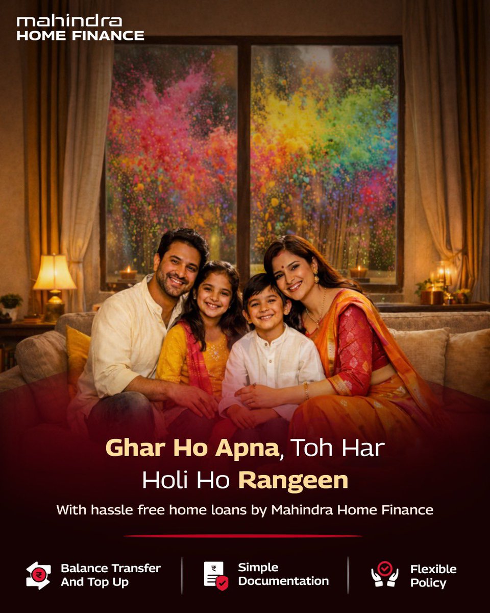 MahindraHomeFin's tweet image. When the space is truly yours, every celebration feels warmer, brighter, and closer to the heart.

✅ Balance transfer and top up
✅ Simple paperwork process
✅ Flexible policy

Click the link to apply now: bit.ly/4pOdrDu

#MahindraHomeFinance #HomeLoan #HassleFree