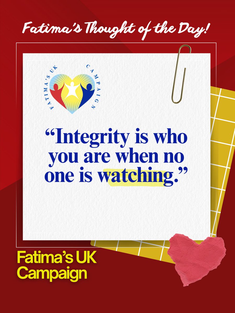 FatimaWh1tbread's tweet image. Fatima’s Thought of the Day: “Integrity is who you are when no one is watching.”

Today’s Thought:
Character is built in private moments. The choices you make quietly shape the leader you become publicly.

#FatimasUKCampaign #FatimaWhitbread #IntegrityMatters #CareLeaversMatter