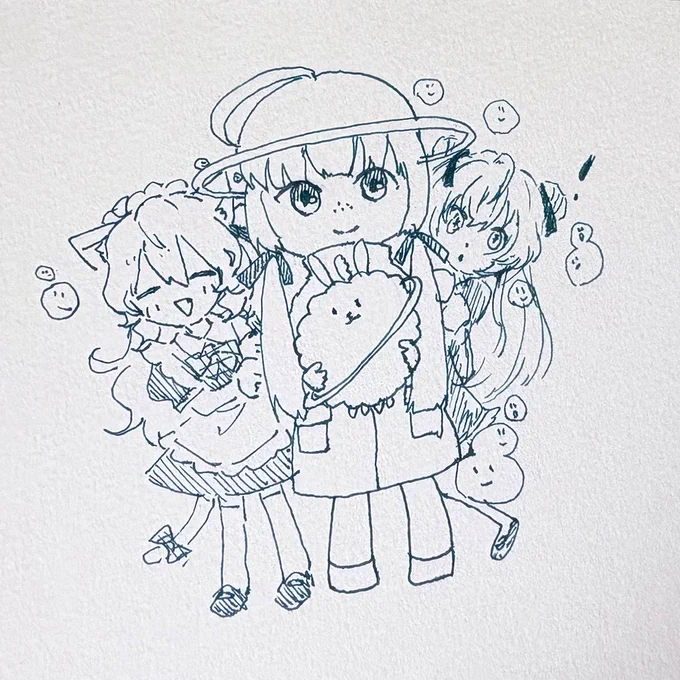 すておはおん(サークル名)で旅行に行って みんなで合作で創作ちゃん描いた