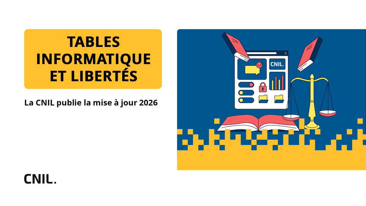 📘⚖️ La CNIL publie la version 2026 des Tables Informatique et Libertés.
🔎 Un outil de référence pour l’analyse et l’application du droit des données personnelles 👉 cnil.fr/fr/tables-info…
