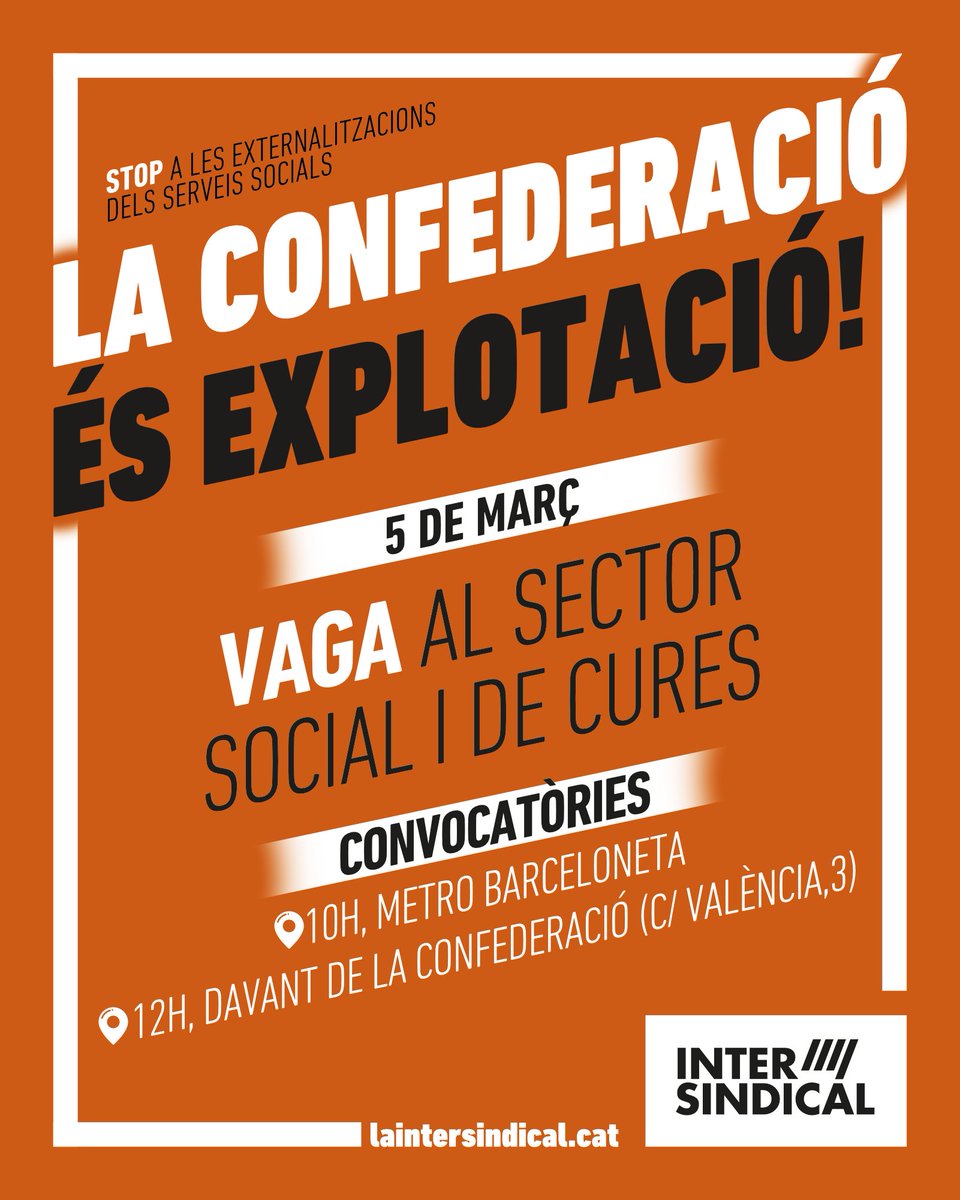 🔴 La negociació del Conveni d’Acció Social està paralitzada per la patronal
TREBALLADORES DEL SECTOR SOCIAL ENS ORGANITZEM

✊🏽 Exigim millores de condicions laborals, drets i reconeixement
SENSE SECTOR SOCIAL NO HI HA ATENCIÓ DE QUALITAT A PERSONES

💥 ACCIÓ SOCIAL EN LLUITA!