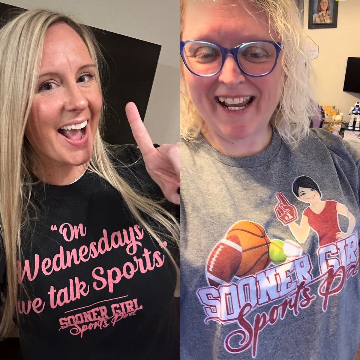 soonergirlpod's tweet photo. These 2 absolute 👑Q U E E N S👑 are my TikTok friends (and now IRL friends too!), and they won these shirts at my ☝🏻year celebration just a few weeks ago! But don’t be jealous- you can snag one too 😉 https://t.co/ezO2HmLkvy #merchmonday #soonergirl #SGSP #repthepod https://t.co/IKjxDp9WX4