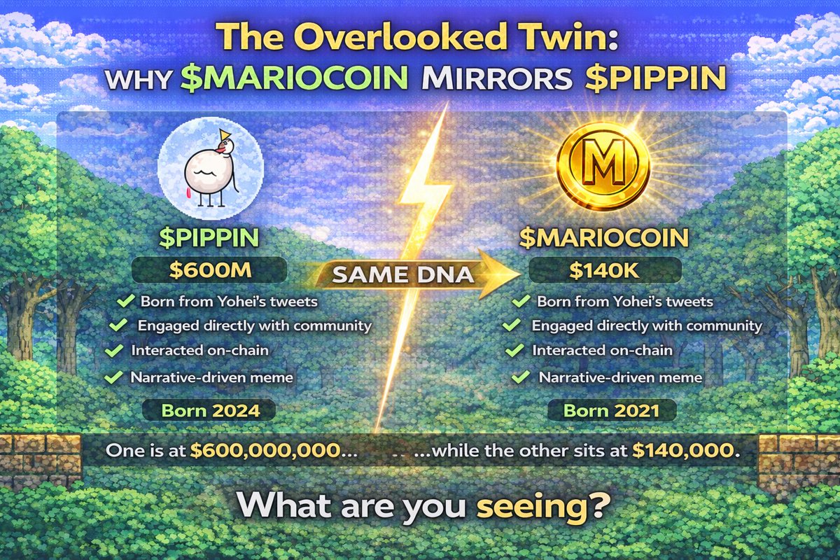 The Overlooked TWIN.

Same DNA.
Same CREATOR.
Same HISTORY.

Just a massive GAP.

But until when? 

$mariocoin $pippin