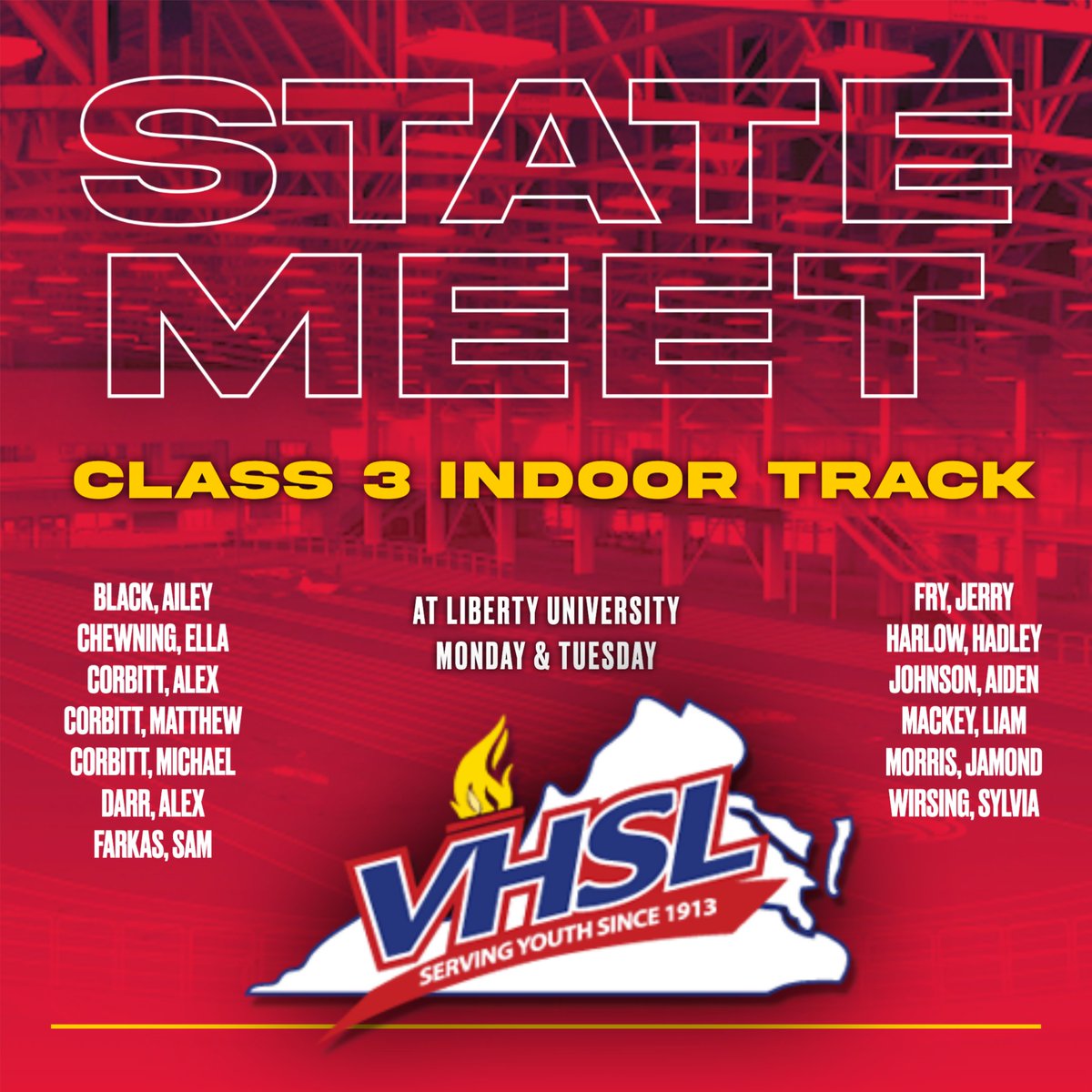 Good luck to the track teams as they travel to Liberty University for the state meet!