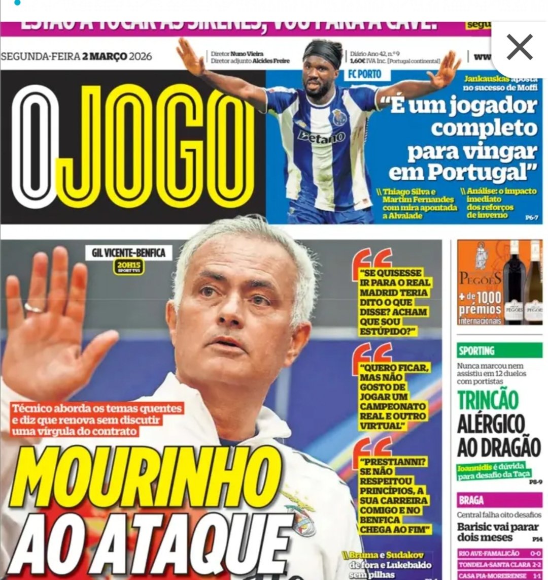Tal como o álcool...
Mourinho, é o anjo salvador dos jornaleiros sem assunto.