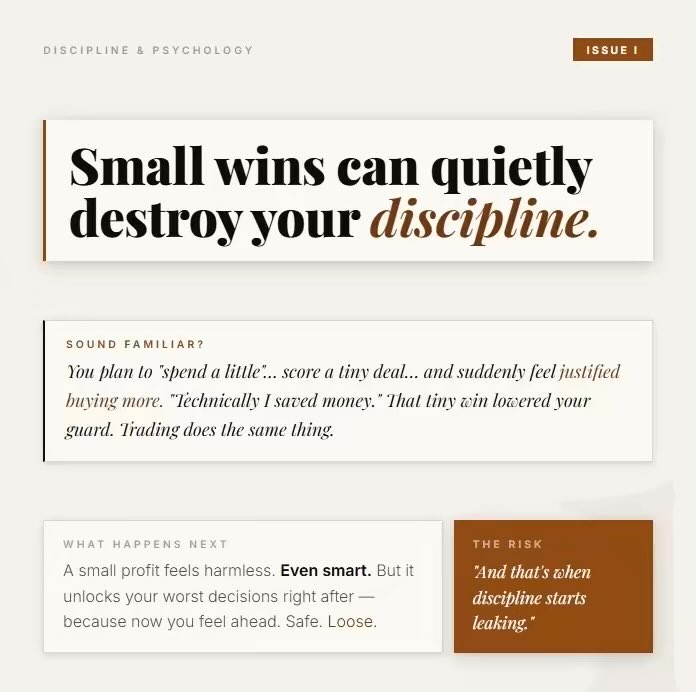 TradeEssentials's tweet photo. Small wins can be damaging to discipline. This is why… https://t.co/WefUOsLaud