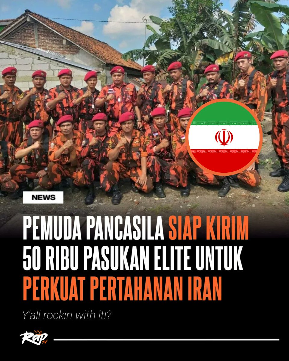 Pemuda Pancasila siap kirim 50 ribu pasukan elite untuk perkuat pertahanan iran 🇮🇷 

Source: Sumpah kata temen gw 😁👌