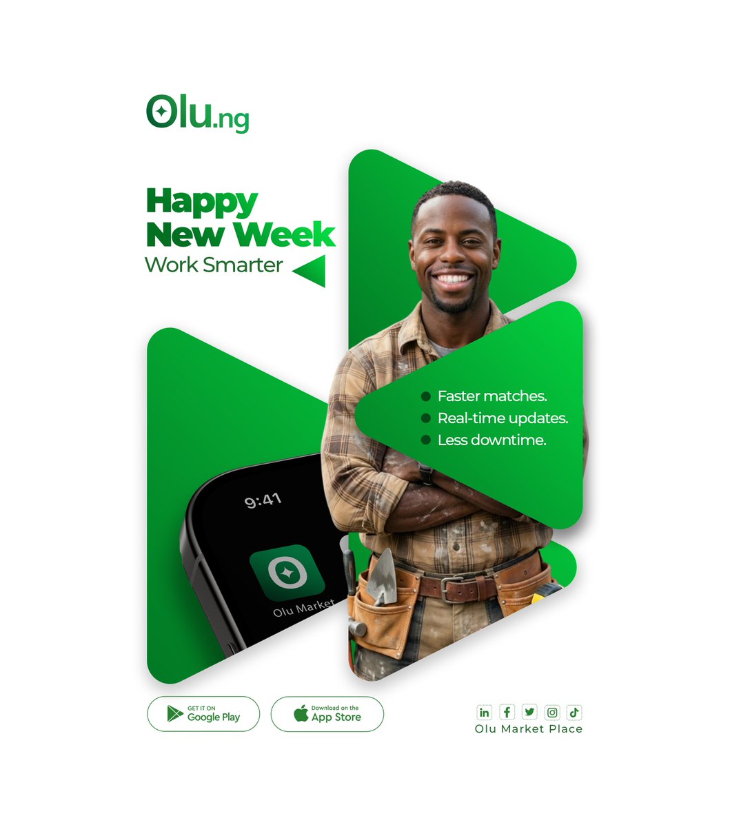 olumarketplace1's tweet photo. New week. New focus. Less downtime.
Small, smart actions, faster matches, real-time updates, trusted pros, mean fewer surprises and more peace of mind.
Olu Marketplace, coming to your doorstep soon. ๐
#HappyNewWeek #HappyNewMonth #Runtown #NyesomWike #Bahrain #TinubuInMOI https://t.co/62BDsxQv0w