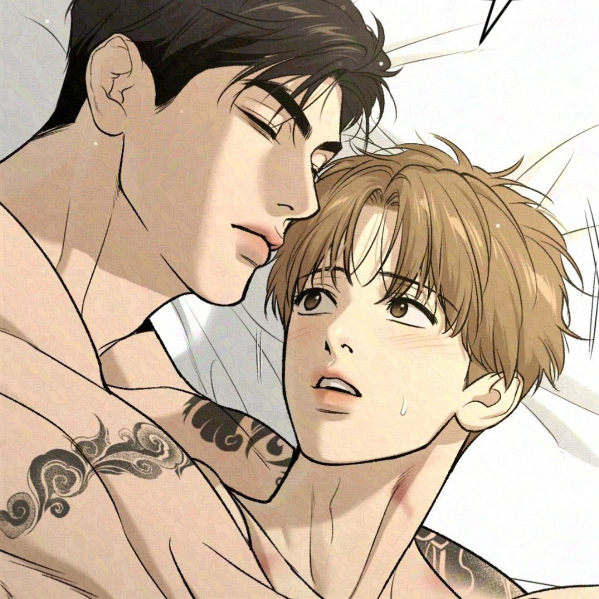 Tefy242's tweet photo. I love it when they wake up surprised and still pause for a moment to watch the other sleeping peacefully…🩶🩶🩶

#징크스  #Jinxmanhwa #JINX CH44/ CH93 https://t.co/6eV8adgShc