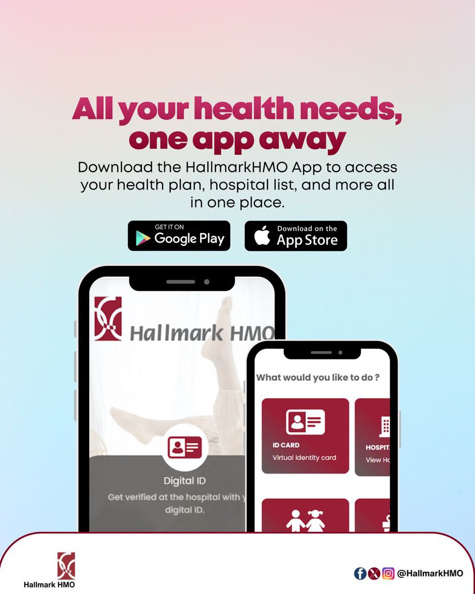 HallmarkHmo's tweet image. Your health, your plan  now in your hands. From checking your benefits to finding hospitals near you, everything you need for your healthcare is just a tap away.

Download the app today..

#hallmarkhmo #healthcare #healthisbae #mobileapp