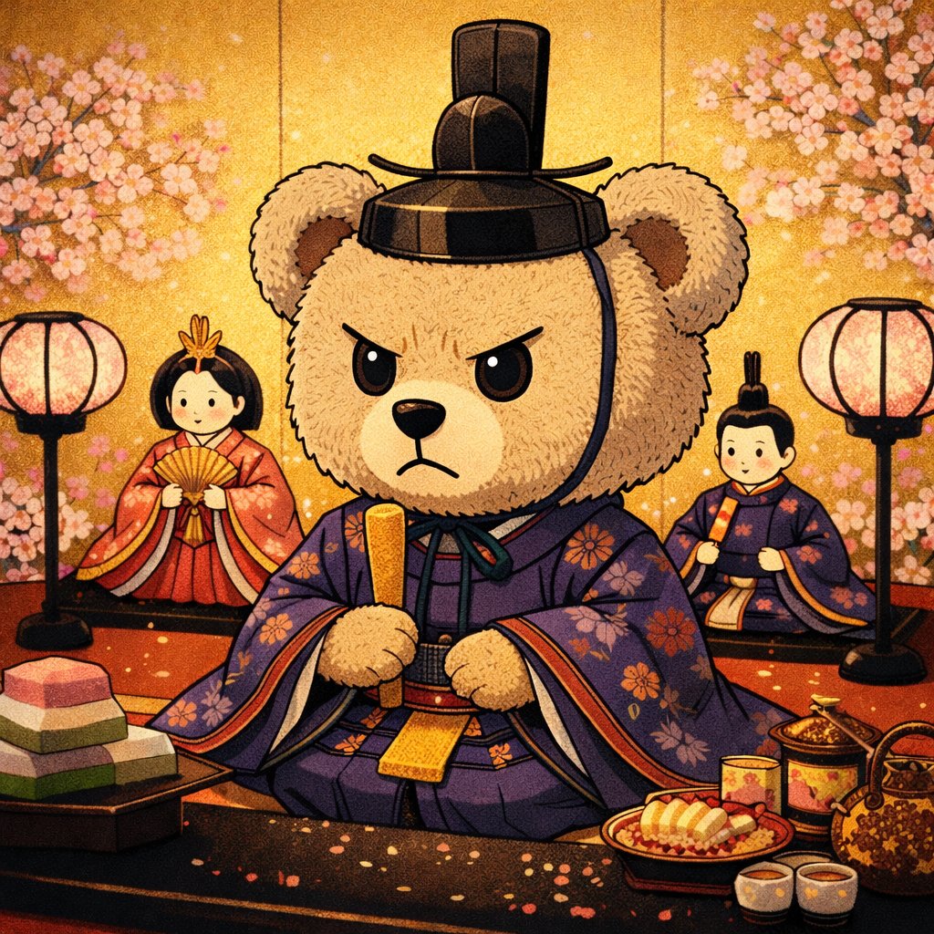 午前：気配を消すくま。 午後：お雛様くま。 今日は、交代制くま