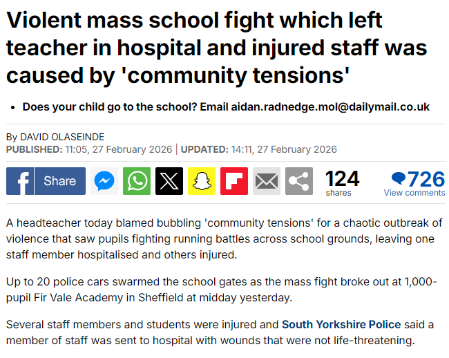 NickBuckleyMBE's tweet photo. Welcome to 21th century UK. Migrant pupils fighting migrant pupils because a foreign custom was violated. 
The bad news is that things have to get a lot worse before the British people will DEMAND change. https://t.co/gIbYITQQSC