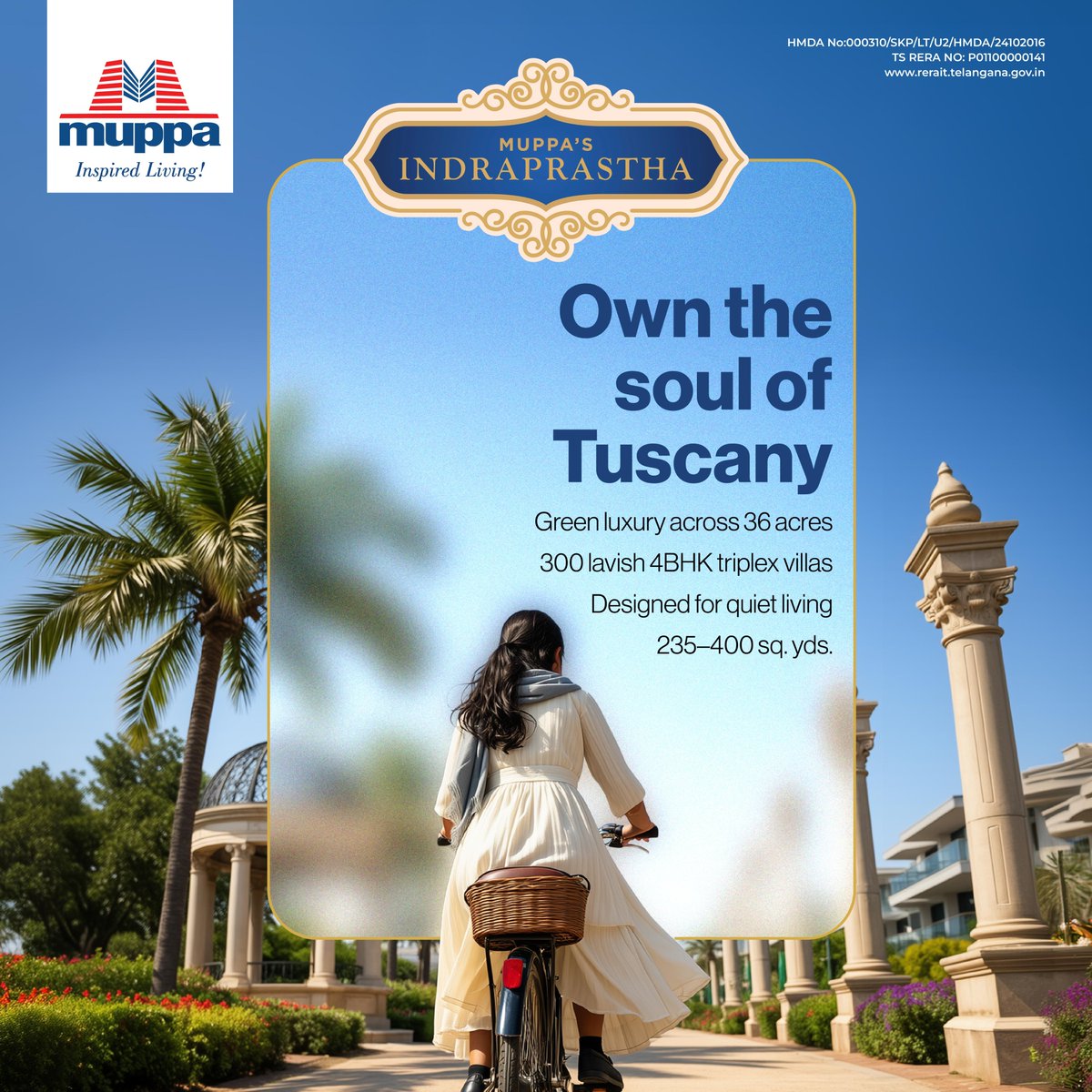 MuppaProjects's tweet photo. Own the soul of Tuscany,  reimagined at Muppa Indraprastha.

Where timeless charm meets expansive villas, landscaped greens, and a life designed to feel rooted, refined, and rare.

#Muppa #muppaindraprastha #MuppaMelody #Melody #HyderabadRealEstate #wellness https://t.co/lP63G8TFeO