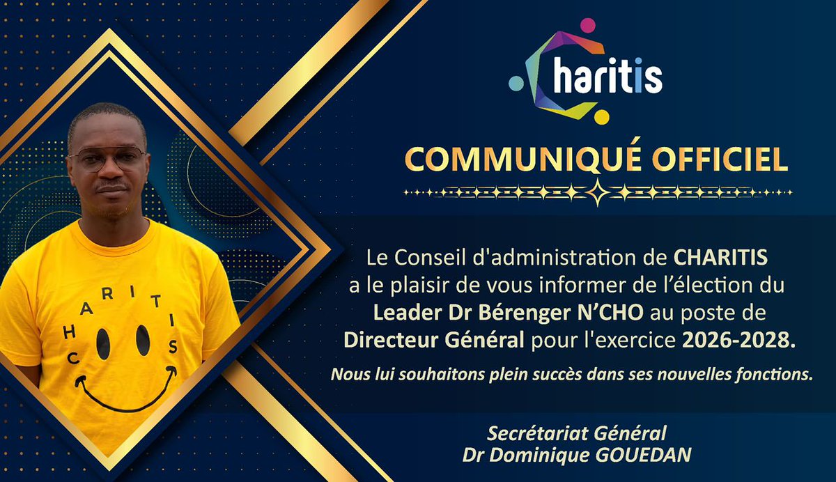 CHARITIS_CI's tweet photo. L’ONG Charitis a le plaisir d’annoncer et de présenter le nouveau tandem fraîchement élu à la tête de son directoire pour l’exercice 2026-2028.
Convaincus que sous leur leadership, Charitis continuera à œuvrer efficacement dans sa mission d’entraide et de soutien aux communautés. https://t.co/TcQol1Scwy