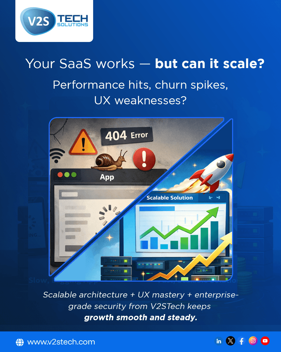 V2STech's tweet photo. Users are growing — but is your SaaS ready for 10x scale?

Strong architecture, seamless UX, &amp; secure performance make the difference.

Build for scale with V2S Tech Solutions.
🔗 https://t.co/rnIaYHOYX6

#SaaSDevelopment #ProductScaling #SaaSGrowth #V2STech #V2STechSolutions https://t.co/Jcuhb7fuFT