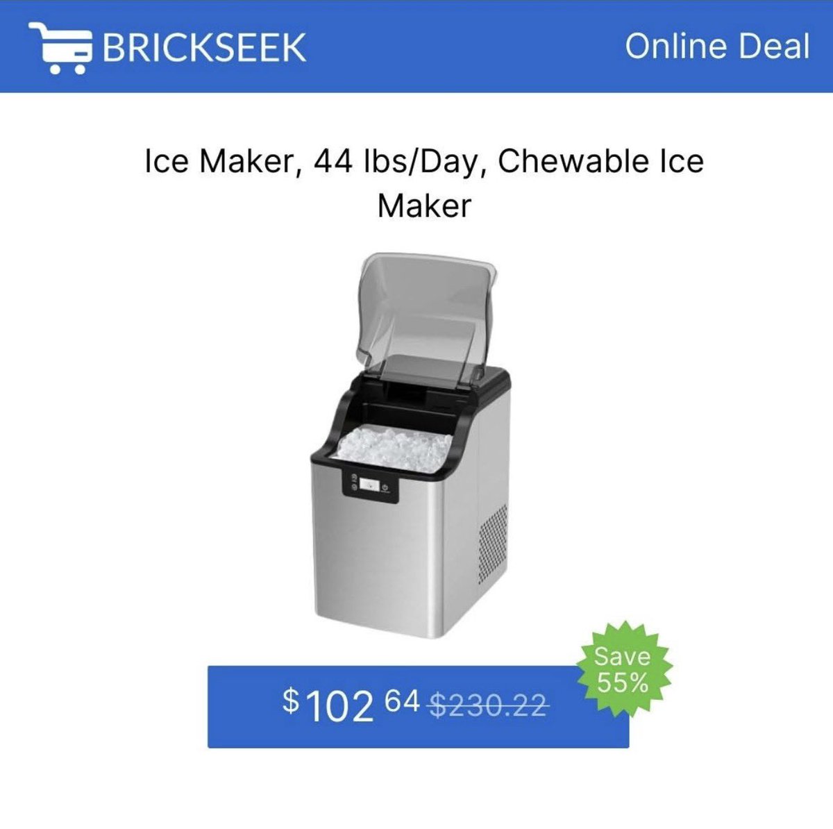BrickSeek's tweet image. 🚨ONLINE DEAL🚨

Ice Maker, 44 lbs/Day, Chewable Ice Maker - $102.64

brickseek.com/p/20337892?utm…

#brickseek #onlinedeal #onlineshopping #clearance #online #deals #sale