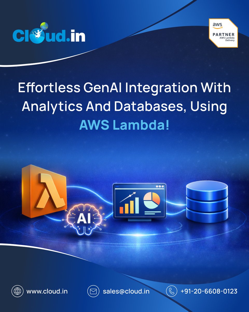 clouddotin's tweet image. Over 70% of enterprises adopt serverless AI. Cloud.in leverages AWS Lambda to integrate GenAI with APIs, CRM, web &amp;amp; mobile apps, and chatbots efficiently. 
#GenAI #CRMIntegration #ERPSystems #WebApps #MobileApps #Chatbots