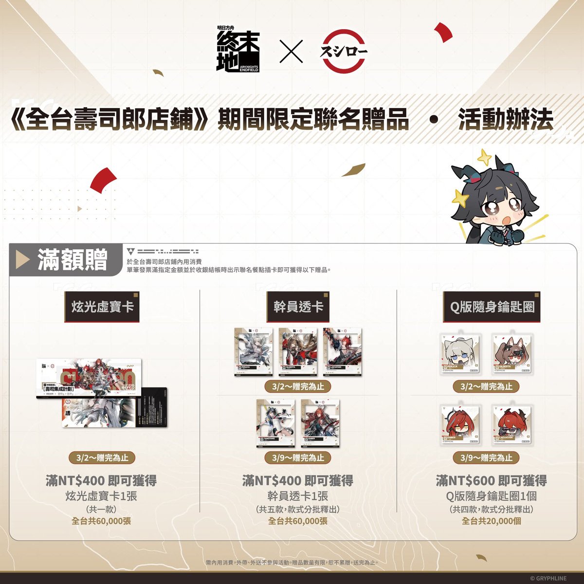 台灣スシロー壽司郎 X 明日方舟：終末地 連動活動 2026/3/2～2026/3/20