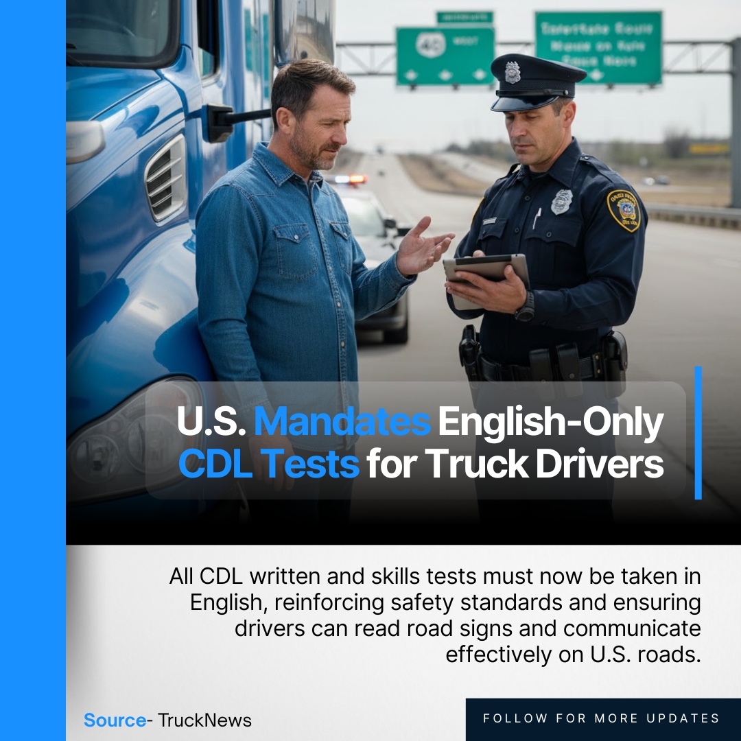 A new U.S. rule from the U.S. Department of Transportation now requires all CDL tests to be taken in English to improve road safety and driver communication nationwide.
#TruckX #FleetManagement #ELDCompliance #TruckingLife #FMCSA #TruckingNews #CDLUpdate #RoadSafety