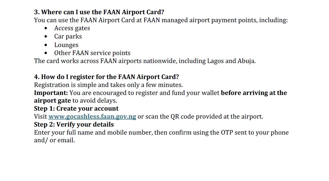 femiadebimpe's tweet photo. These are the frequently asked Questions (FAQs) about @FAAN_Official Cashless Policy
#GoCashlessCard #aviationToday https://t.co/8AfGOeNJUM