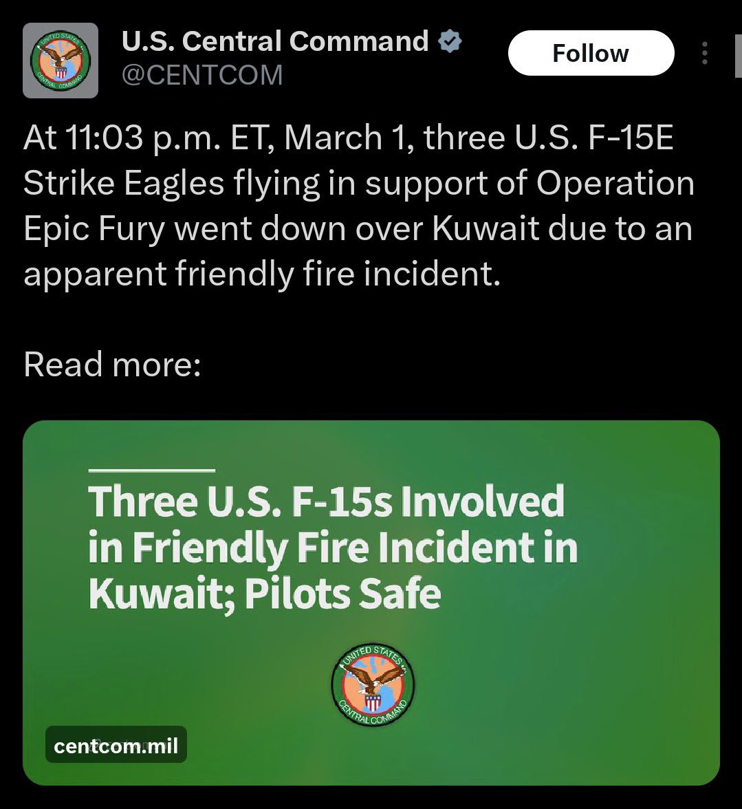 The U.S. lost three F-15 fighter jets.

The U.S. openly admitted and disclosed the number of jets lost to its people within hours.

In contrast, under the Modi government, the exact number of FIGHTER jets lost in Operation Sindoor remains undisclosed to this day.

That’s the