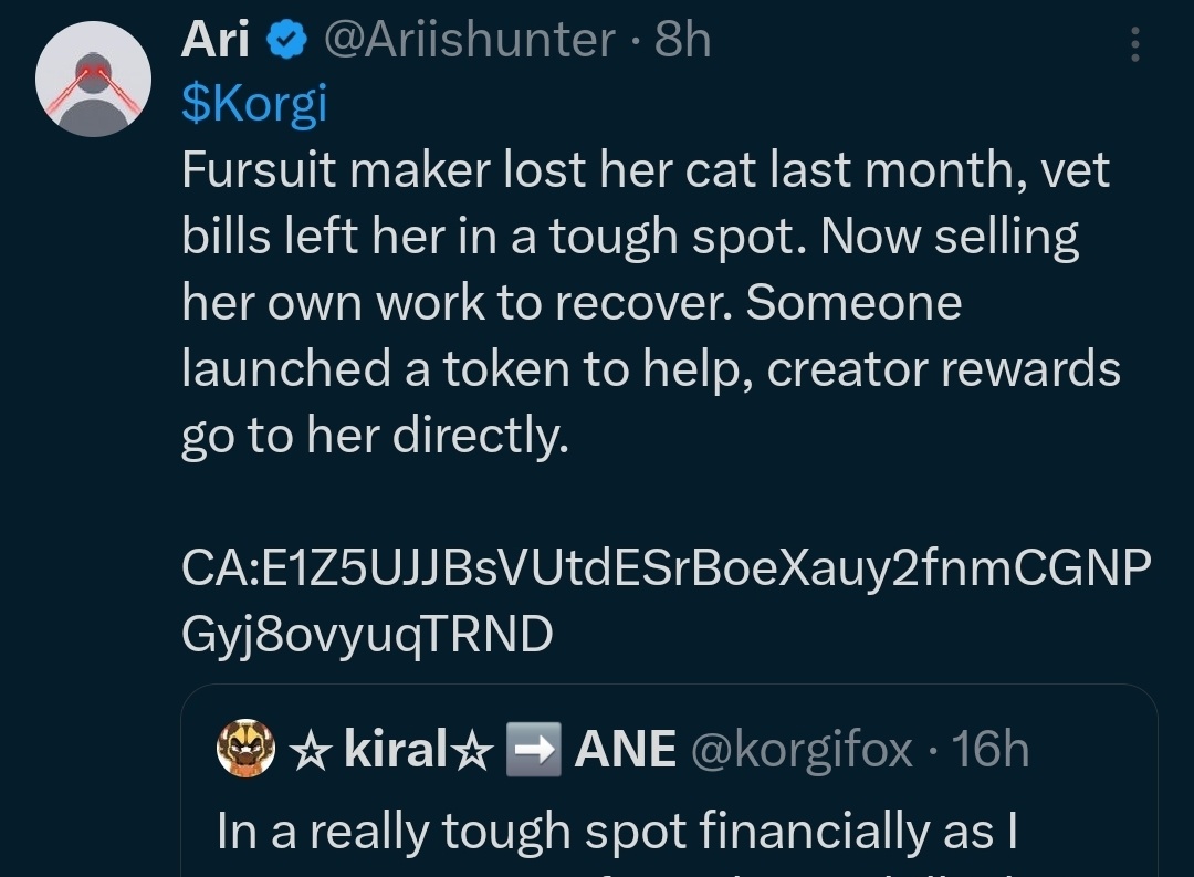korgifox's tweet photo. Hey guys this is a scam 

nobody launched a "token" to help me. Please dont give money to this person this is sketchy af https://t.co/38zTlBwyjL