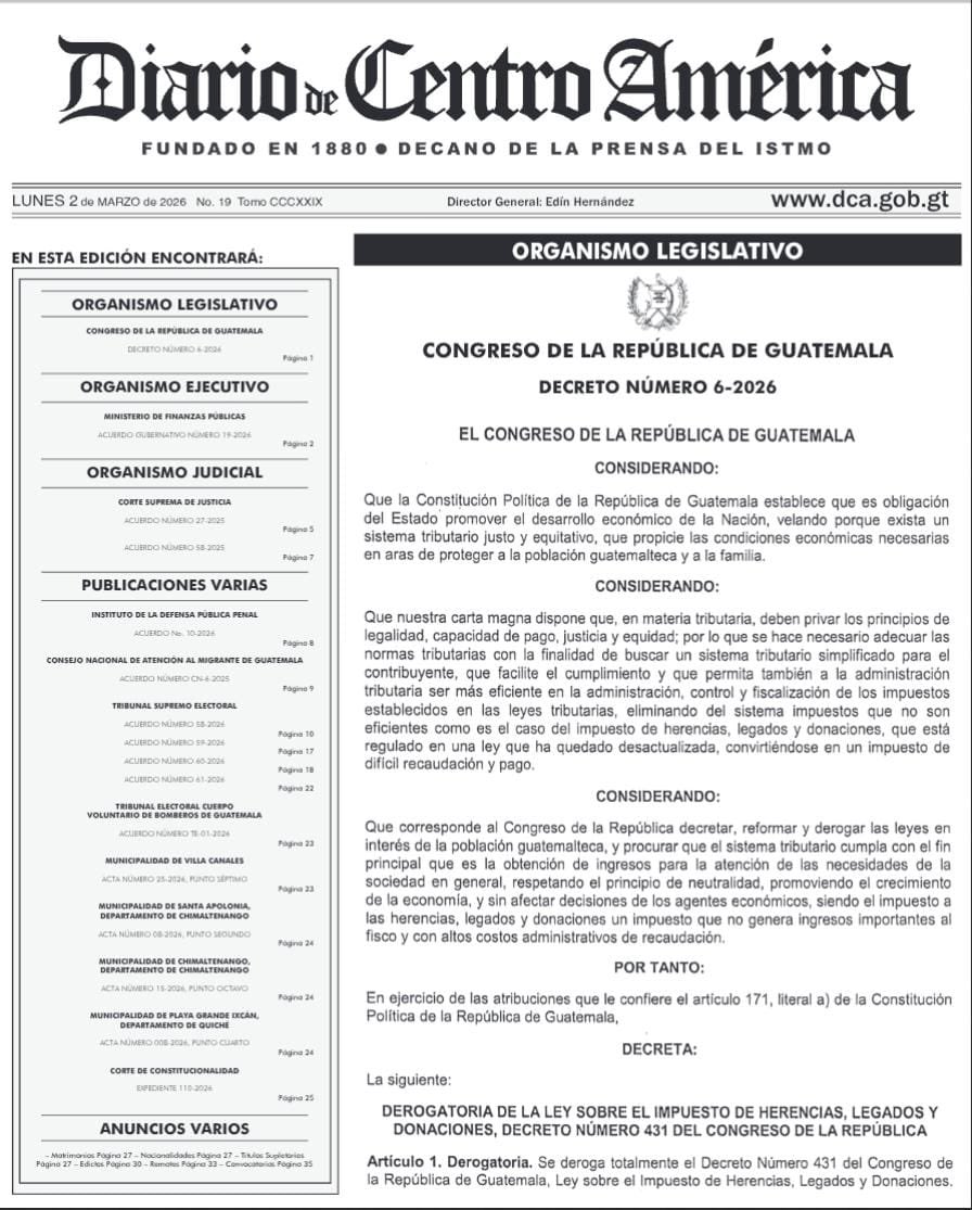 sonora969's tweet photo. 📜 Publicado Decreto 431: eliminan Impuesto sobre Herencias, Legados y Donaciones

Fue publicado en el Diario Oficial el Decreto 431, mediante el cual se confirma y ratifica la eliminación total de la Ley del Impuesto sobre Herencias, Legados y Donaciones.

Con esta disposición, queda establecido que la transmisión de bienes y derechos por causa de fallecimiento ya no estará sujeta al pago de ningún tributo bajo este concepto.

⚖️ La medida representa un cambio significativo en el régimen tributario relacionado con sucesiones y transferencias patrimoniales.
