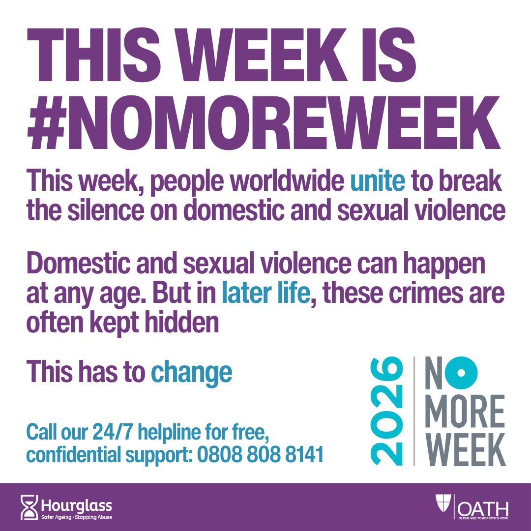 wearehourglass_'s tweet photo. It’s #NoMoreWeek – a globally recognised time where people worldwide unite to break the silence on domestic and sexual violence 💜 

Our free and confidential Helpline is available 24/7 on 0808 808 8141. 

#Hourglass #SaferAgeing #NoMoreWeek #SexualViolence #DomesticAbuse https://t.co/jiotdJYROx