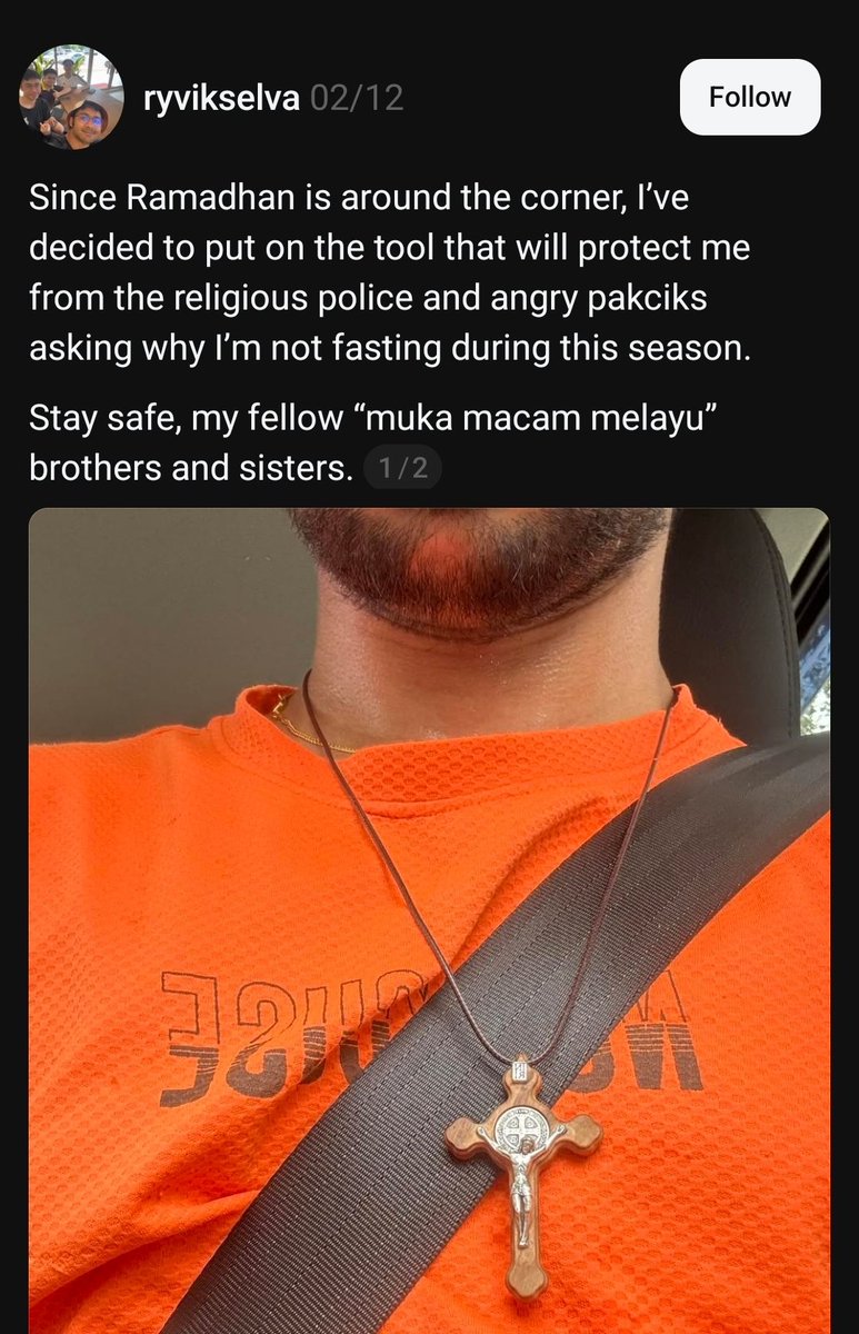 dilladontdodat's tweet photo. He himself admit in his personal account VERY RECENTLY he's a Christian, he even went as far as claiming he need to wear a cross on a chain so he can eat openly during ramadan without being mistaken as malay

If he's a mualaf before he's a murtad now and no longer a Muslim https://t.co/XsRSHGL1Ow