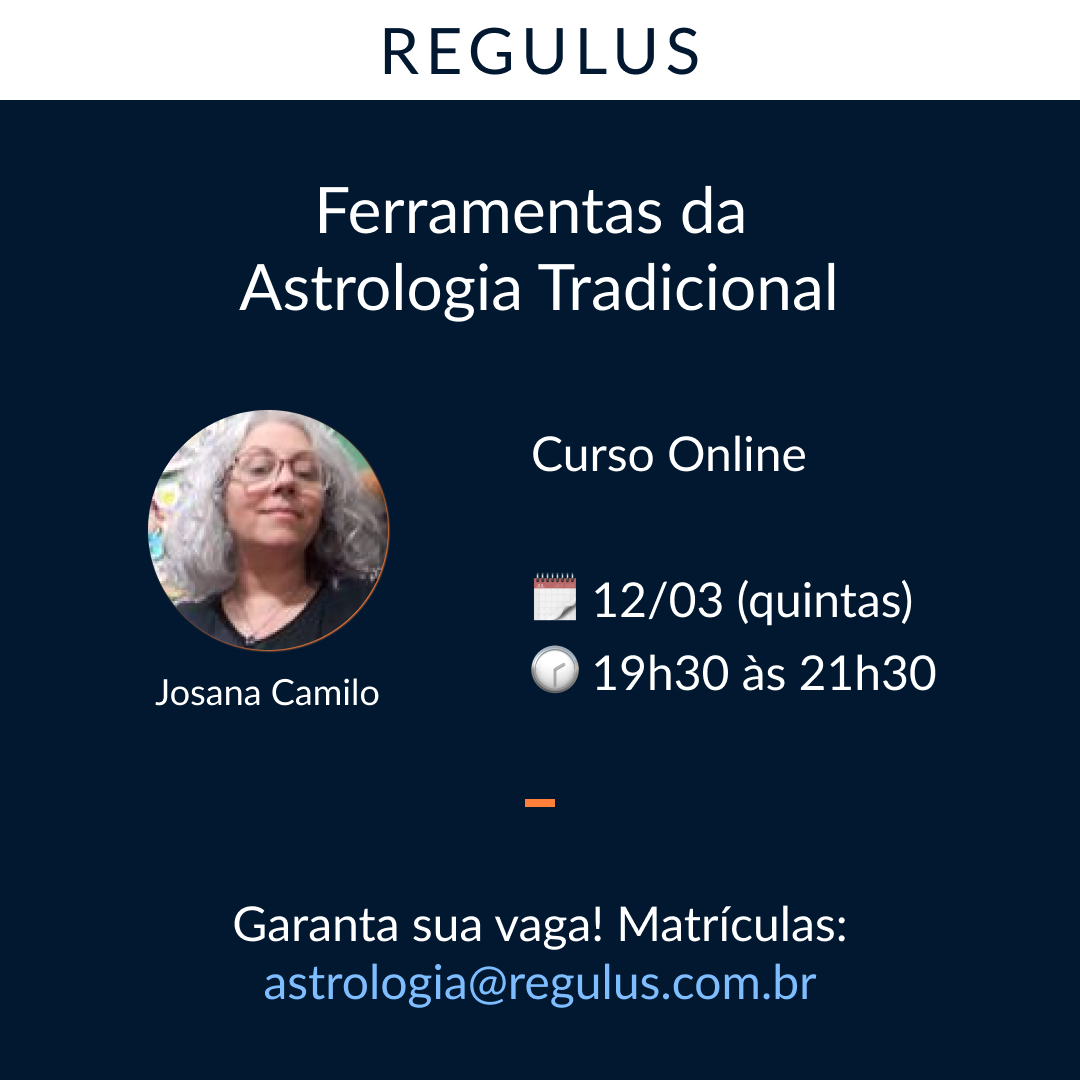 astroregulus's tweet photo. CURSO ONLINE AO VIVO

👉Ferramentas da Astrologia Tradicional
Profª. Josana Camilo
duração:3 meses/12 aulas/24h
início: 12/03 das 19h30 às 21h30
- Temperamento da Lua
- H.Planetárias
- Dodecatemórias
- P.Árabes
Reserva: astrologia@regulus.com.br
https://t.co/pEmYWJAzvi https://t.co/866wHreewW