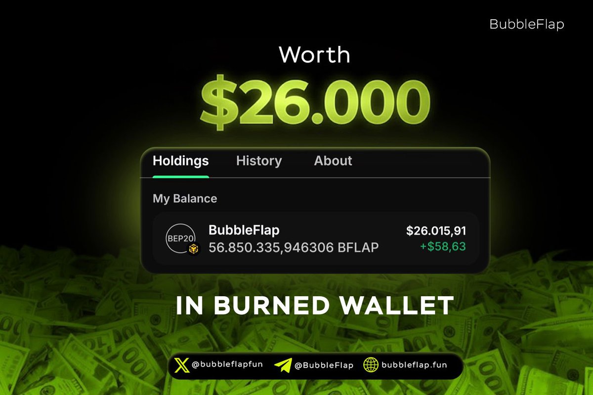 🦋 The $BFLAP in the burn wallet is worth $26,000 at today’s price. 🫧🔥

Burn wallet:
bscscan.com/token/0xa2320f…

Imagine at multi-million dollar marketcap while the burn mechanism keep running that burn wallet could be worth millions 🔥