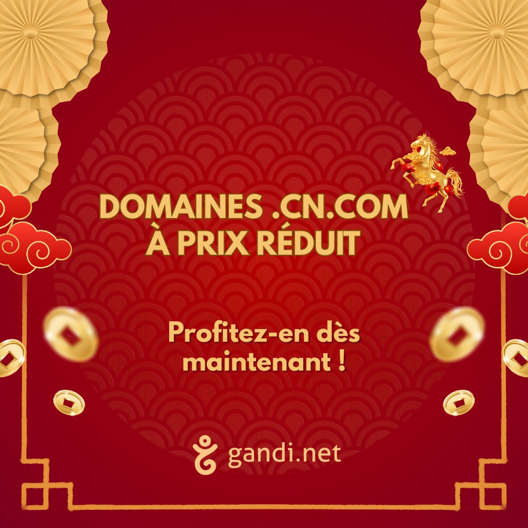 gandi_net's tweet image. Nouvel An Lunaire, nouvelles opportunités ! 🐎

Profitez de la promo sur les domaines .cn.com du 1er au 31 mars.  C’est le moment idéal pour renforcer votre présence en Chine à prix réduit. 🌙
Commencez ici : gandi.net/fr/domain/tld/…
 #LunarYear #DomainName #CNcom