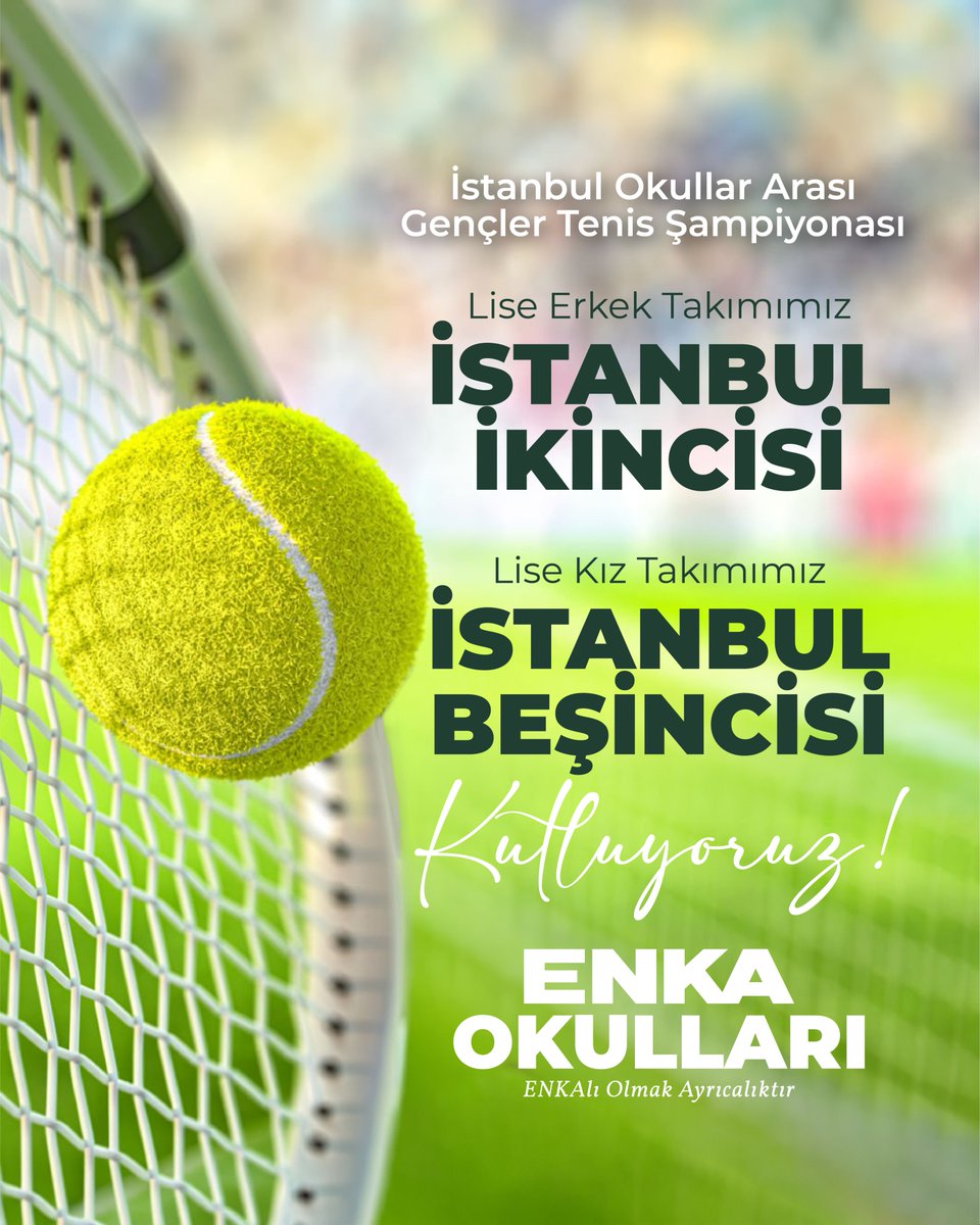EnkaOkullari's tweet photo. İstanbul Okullar Arası Gençler Tenis Şampiyonası’nda 
erkek takımımız İstanbul İkincisi, kız takımımız ise İstanbul Beşincisi oldu.
Tüm öğrencilerimizi, öğretmenlerimizi ve antrenörlerimizi tebrik ediyor, başarılarının devamını diliyoruz! https://t.co/VLwEdXkxwC