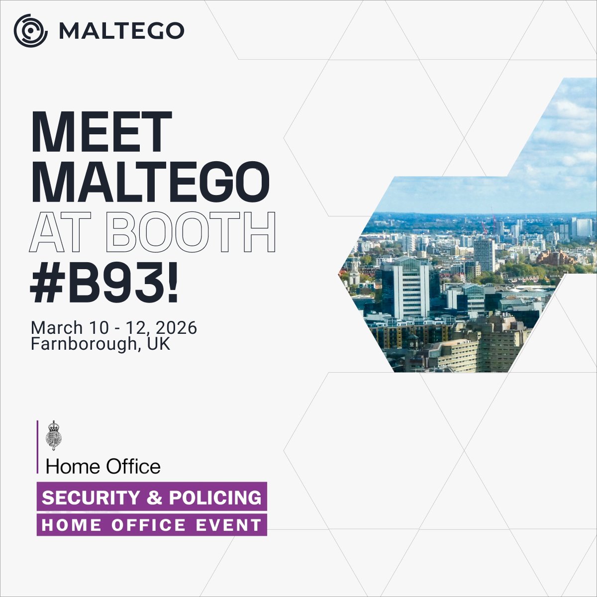 MaltegoHQ's tweet photo. Join us at #SecurityAndPolicing 2026, Mar 10–12, stand #B93! Discover how #Maltego simplifies complex #OSINT investigations. Book a meeting with us: https://t.co/1H9IPccqhs #SP26 https://t.co/xAbORr8Q0P