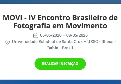 📸 #ConvocatoriaPonencias | IV Encontro Brasileiro de Fotografia em Movimento

Inscripciones de propuestas hasta el 8/3

📆 Evento del 6/5 al 8/5
📌 Universidade Estadual de Santa Cruz, em Ilhéus, na Bahia
📧 movicine4@gmail.com

🔗 Conoce más en: even3.com.br/movi-iv-encont…