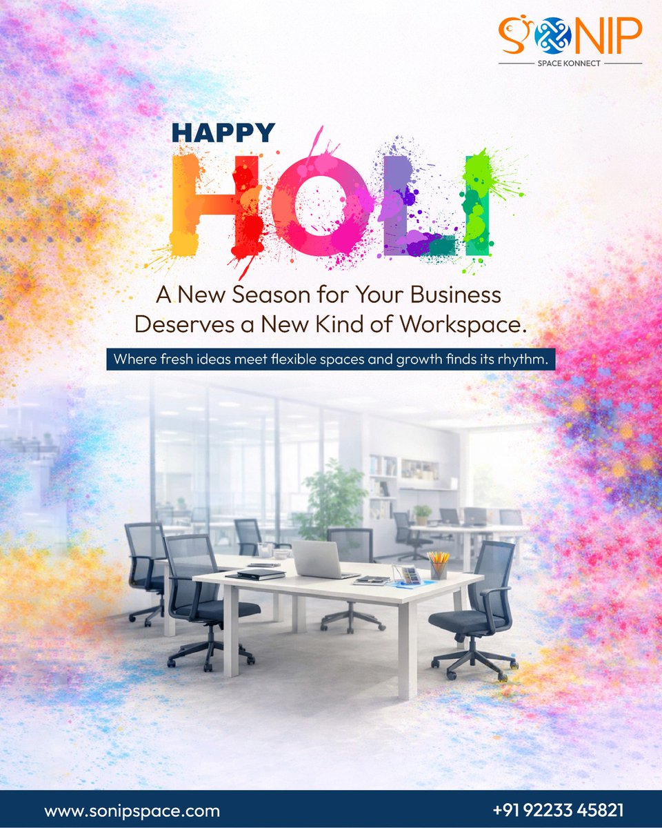sonipspace's tweet photo. This Holi, let new ideas flow, collaborations grow, and productivity shine. Because the right workspace adds colour to every success story.
#Holi2026 #WorkspacesThatWork #SonipSpaceKonnekt https://t.co/zjy173YfsL