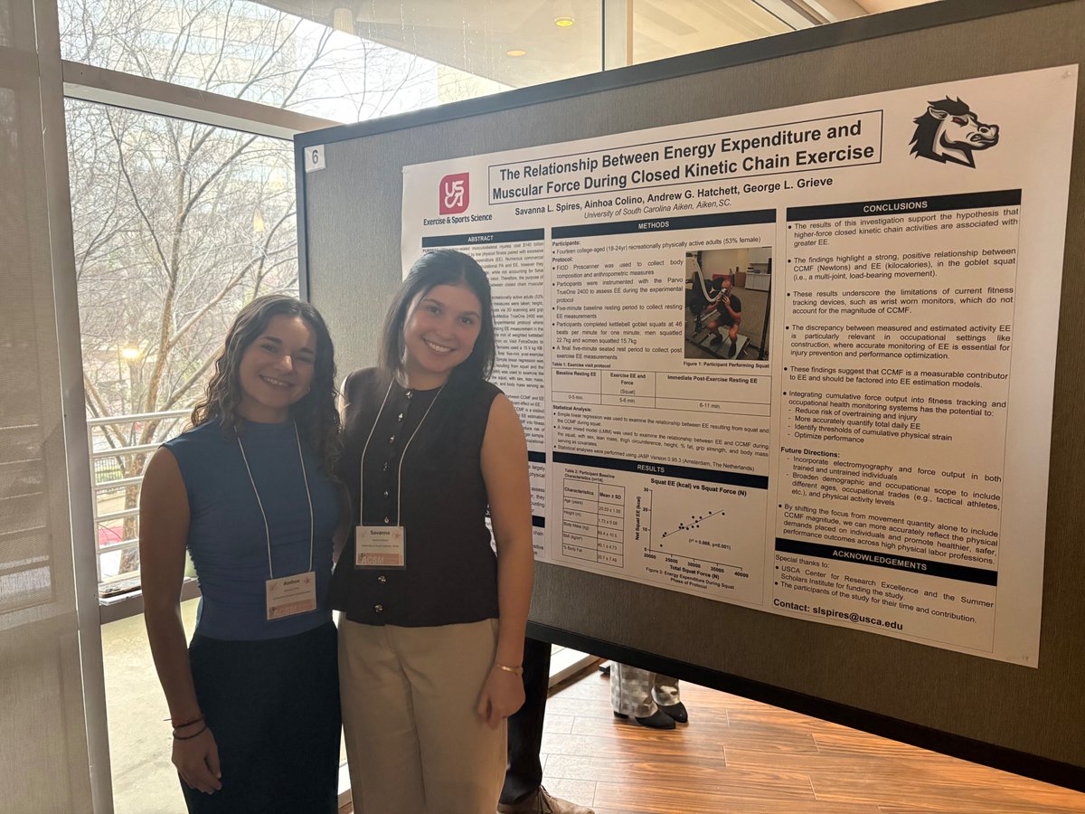 USCA_EXSC's tweet photo. USC Aiken EXSC students, Savanna Spires, Ainhoa Colino, &amp; Peri Rouillard, at Southeast ACSM Annual Meeting this past weekend. https://t.co/zoCRgEc7cV