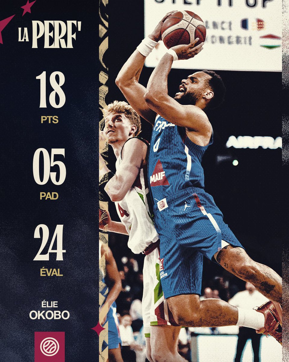 FRABasketball's tweet image. OKOBOSS 🌟

Élie Okobo a brillé sur le parquet d'Antarès face à la Hongrie en établissant son record de points marqués et d'évaluation avec les Bleus.

#TeamFranceBasket #PassionnémentBleu #FIBAWC