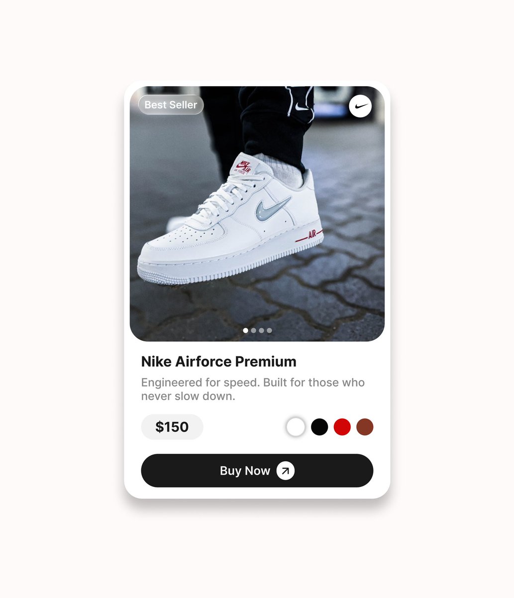 Purityjoseph06's tweet photo. DAY 8/30!
It's a new week guys... Hope y'all are feeling pumped and active for the new month and new week🔥🔥
Anywayss... Today's design is just a Nike Shoe Card...
You know the drill💆♂️... Like, comment and follow for more... LFG!!!
#Designchallenge #30daysofUI #DesignWithTemiUX https://t.co/0GrGQ9wgXZ