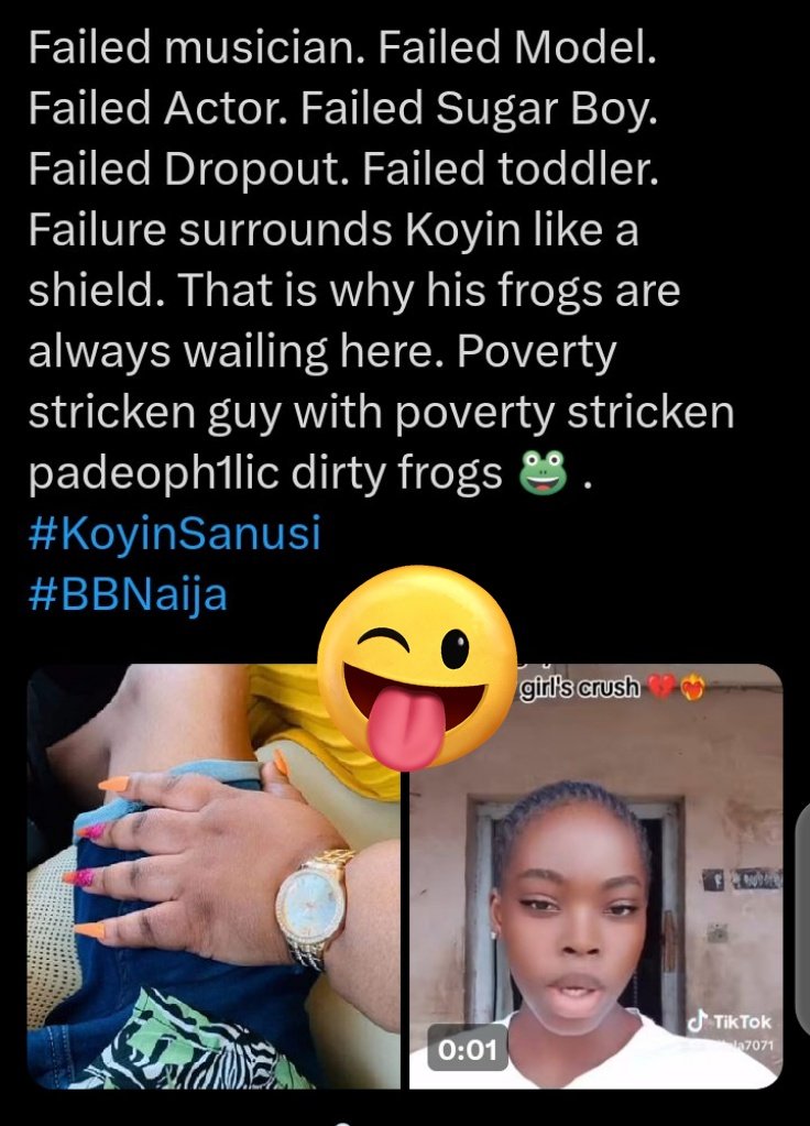 GloryI23830's tweet photo. @XoHanniel_ Go drink hypo😂😂horny miserable shipper with poverty stricken life🤡Nah Ur type dey copy person name join for exam hall✍️Olodo to d core!
#Kojin failed woefully Nd U know it📌#Lapdog#Errandboy#Dyslexiapatient#Gigolo#Kojin🐸reamins a fish💯 https://t.co/NgAmFQ9tb0