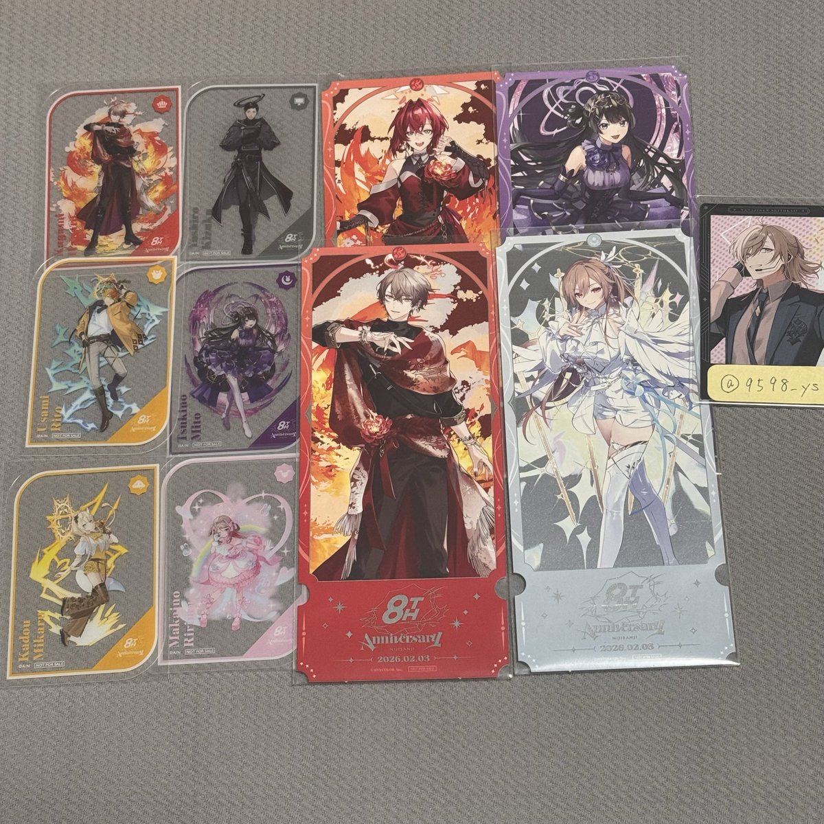 9598_ys's tweet photo. 【交換】 にじさんじ 8th Anniversary 8周年ストア特典チケット風カード 特典クリアカード ランダムメタルカード ランダムチェキ風カード

譲) 画像1. 2
求) 🔫＞🎲

郵送交換のみ、1点から交換可能です。
難しい条件だと思いますがお気軽にお声掛けください。
よろしくお願いします。 https://t.co/pk8ZWR5gIQ