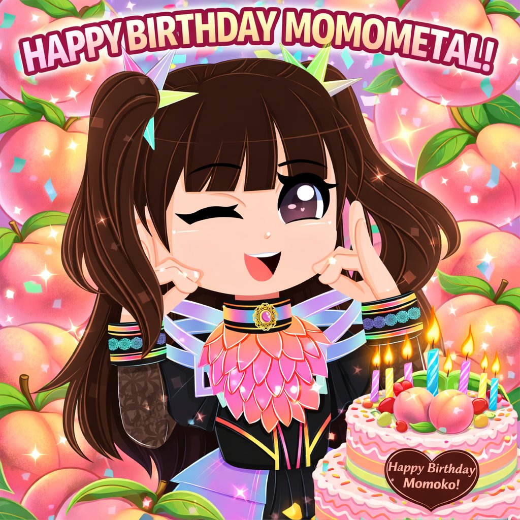 babymetaltube's tweet photo. お誕生日おめでとう、MOMOMETAL！🎉🍑
2023年にBABYMETALの正式メンバーとして選ばれてから、MOMOちゃんはその明るさ、やさしさ、そして最高のユーモアで、グループに特別な輝きを与えてくれました。
MOMOちゃんの笑顔は、BABYMETALに新しい楽しさと温かさをもたらしてくれる大切な存在です。これからもずっと応援しています！
#MOMOMETAL #岡崎百々子 #岡崎百々子生誕祭2026