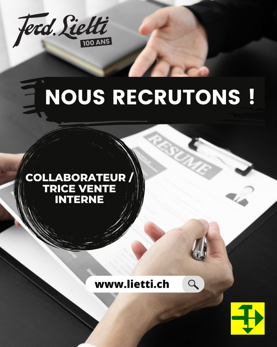 ferdlietti's tweet photo. Offre d’emploi – Commercial·e

Missions :
Accueil et conseil à la clientèle
Établissement d’offres et suivi des dossiers

Profil :
Expérience en vente interne ou dans le secteur du bâtiment (un atout)
À l’aise avec les outils informatiques

Candidature : 
s.coccolo@lietti.ch https://t.co/uScSbC6EN9