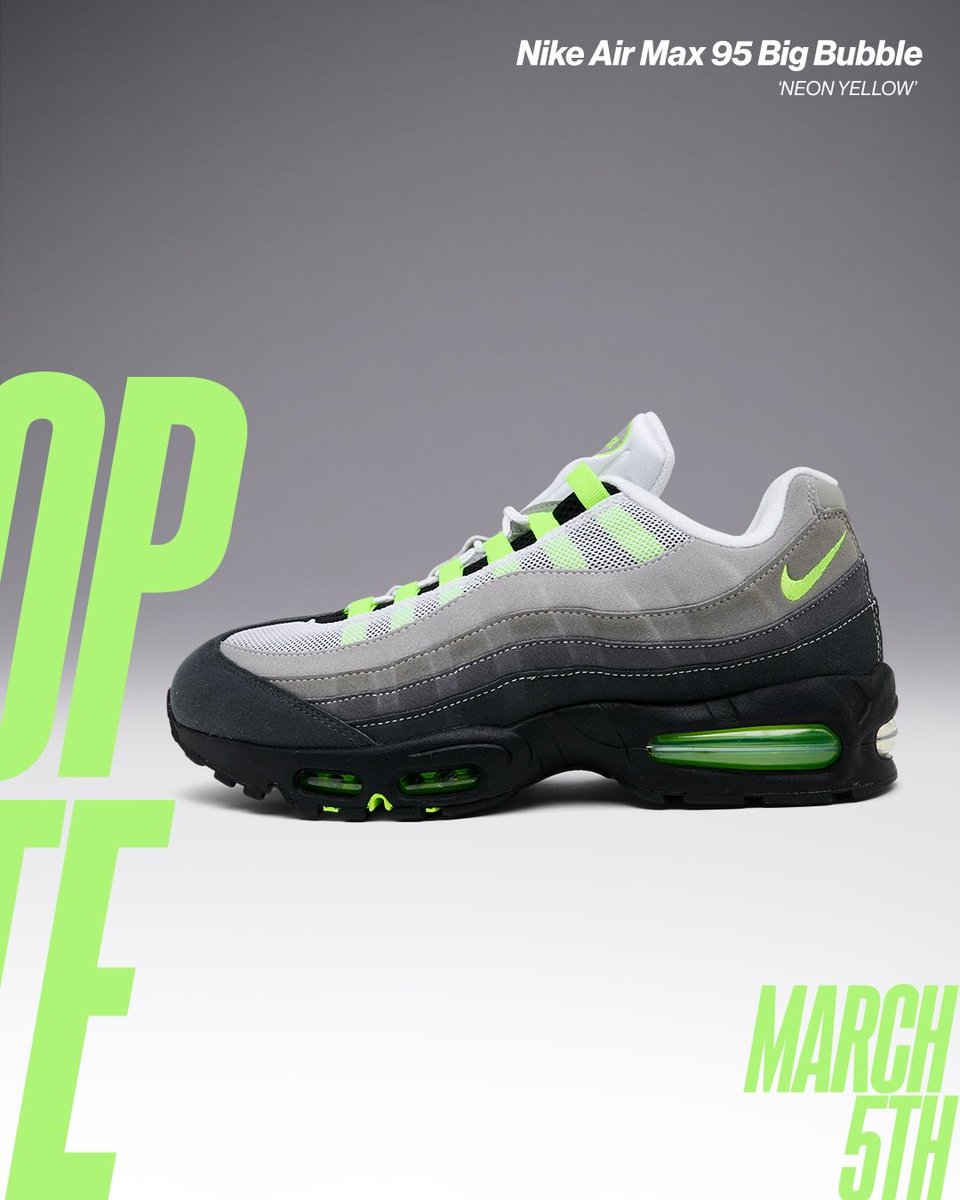 J23app's tweet photo. Check For Possible STATUS Access 9am ET / 6am PT: Nike Air Max 95 Big Bubble "Neon"

JD Sports -> https://t.co/0uSuIIvzgF

Finish Line -> https://t.co/2CofP1A2WQ

*login now before queue https://t.co/wPxVZa6Nqf