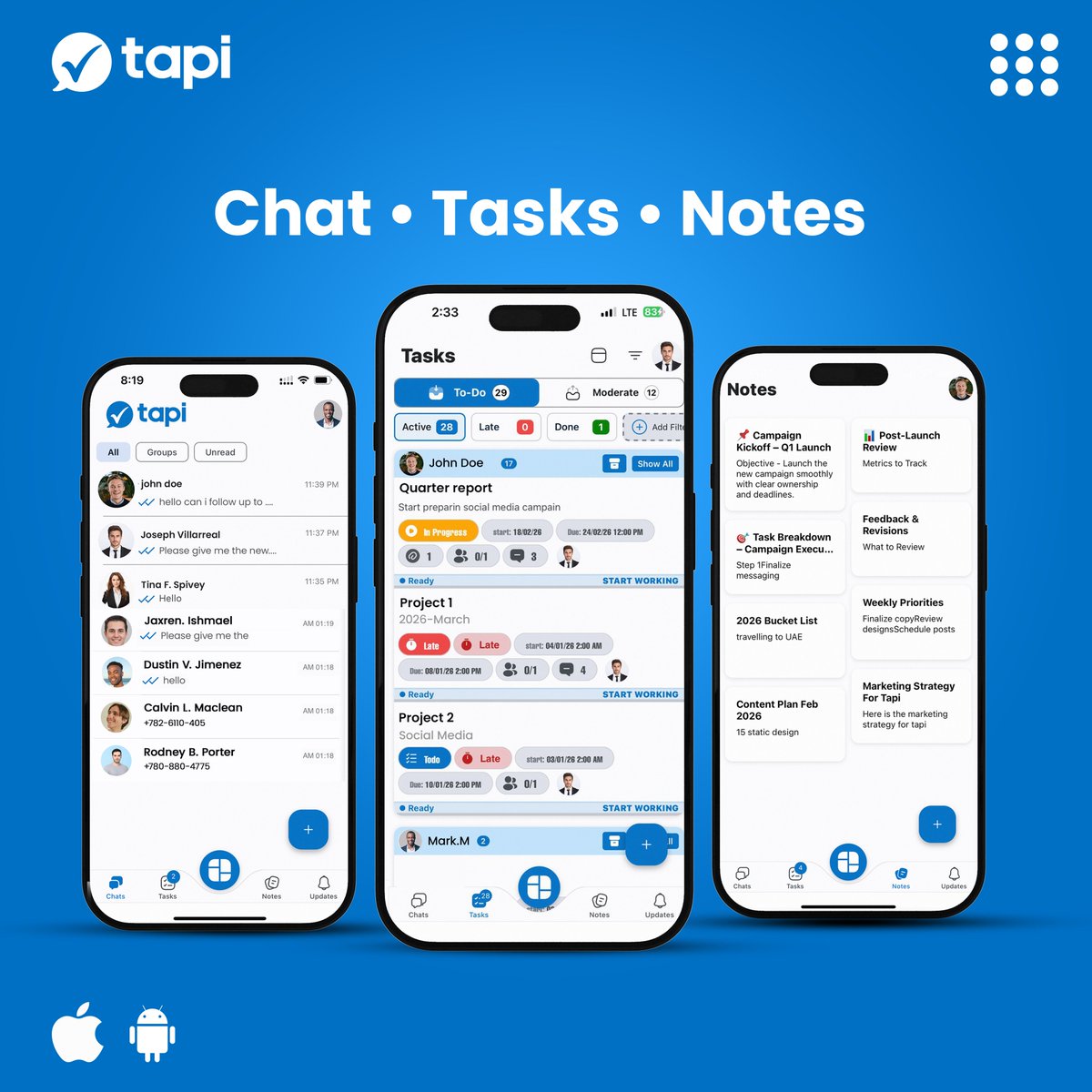 TapiLtd's tweet photo. Everything your team needs.
Chat. Tasks. Notes.
All in one platform.
Work smarter with Tapi.
Download Tapi now: https://t.co/1ALiELsTmd
#Tapi #MeetTapi #WorkSimplified #AllInOneApp
#TaskManagement #TeamCollaboration #ProductivityApp #SmartWork #StartupTools https://t.co/6PZ5l0yJcK