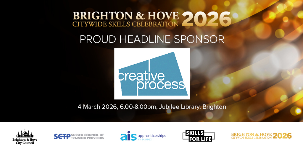 sctp_network's tweet photo. We are delighted to announce that the headline sponsor for the upcoming Brighton &amp; Hove Citywide Skills Celebration 2026 is... Creative Process! A big thank you for your generous support.  @CProcessDigital  @BrightonHoveCC https://t.co/3ILmTRwx7Q