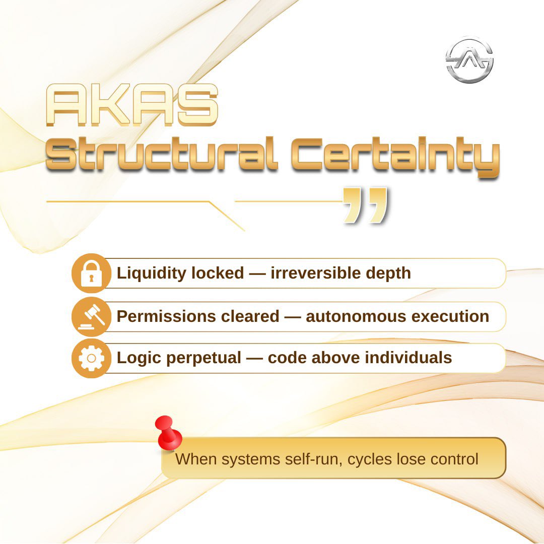 AKASOfficial_'s tweet image. At AKAS,
we reject mediocre zero-sum games🔥

Through code sovereignty,
we achieve true trustlessness🚀

✅ Liquidity locked
✅ Permissions reset to zero
Only the underlying logic runs perpetually

#AKAS #CodeSovereignty #StructuralCertainty #RuleDriven #OnChainExecution
